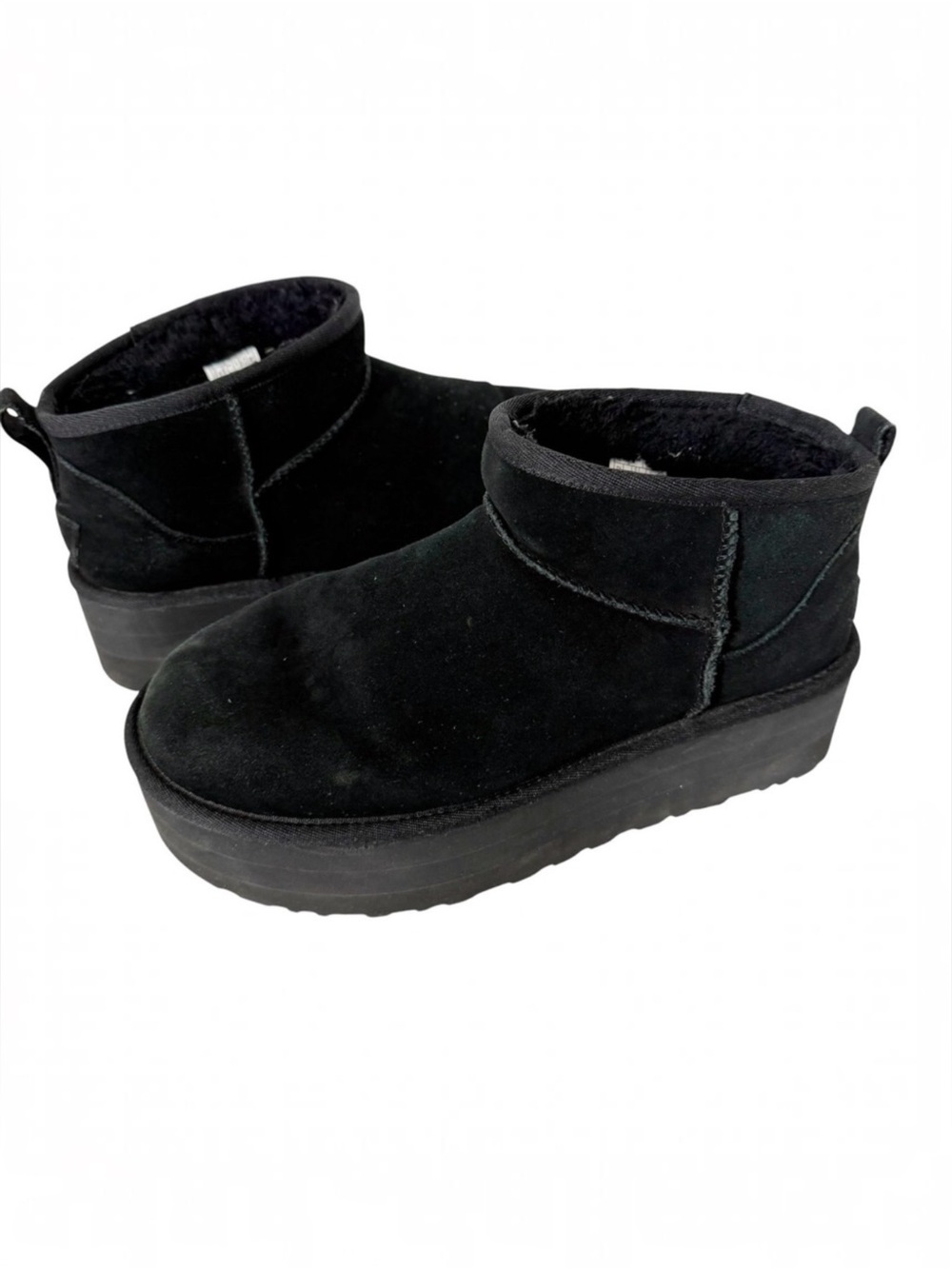 UGG Women's Classic Ultra Mini Black Suede Y2K High Platform Boots Size 10